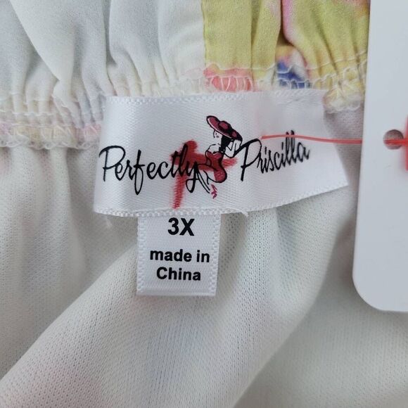 Perfectly Priscilla Womens 3X One Step Further Top Pink Yellow Floral Flowy NWT - Picture 3 of 7